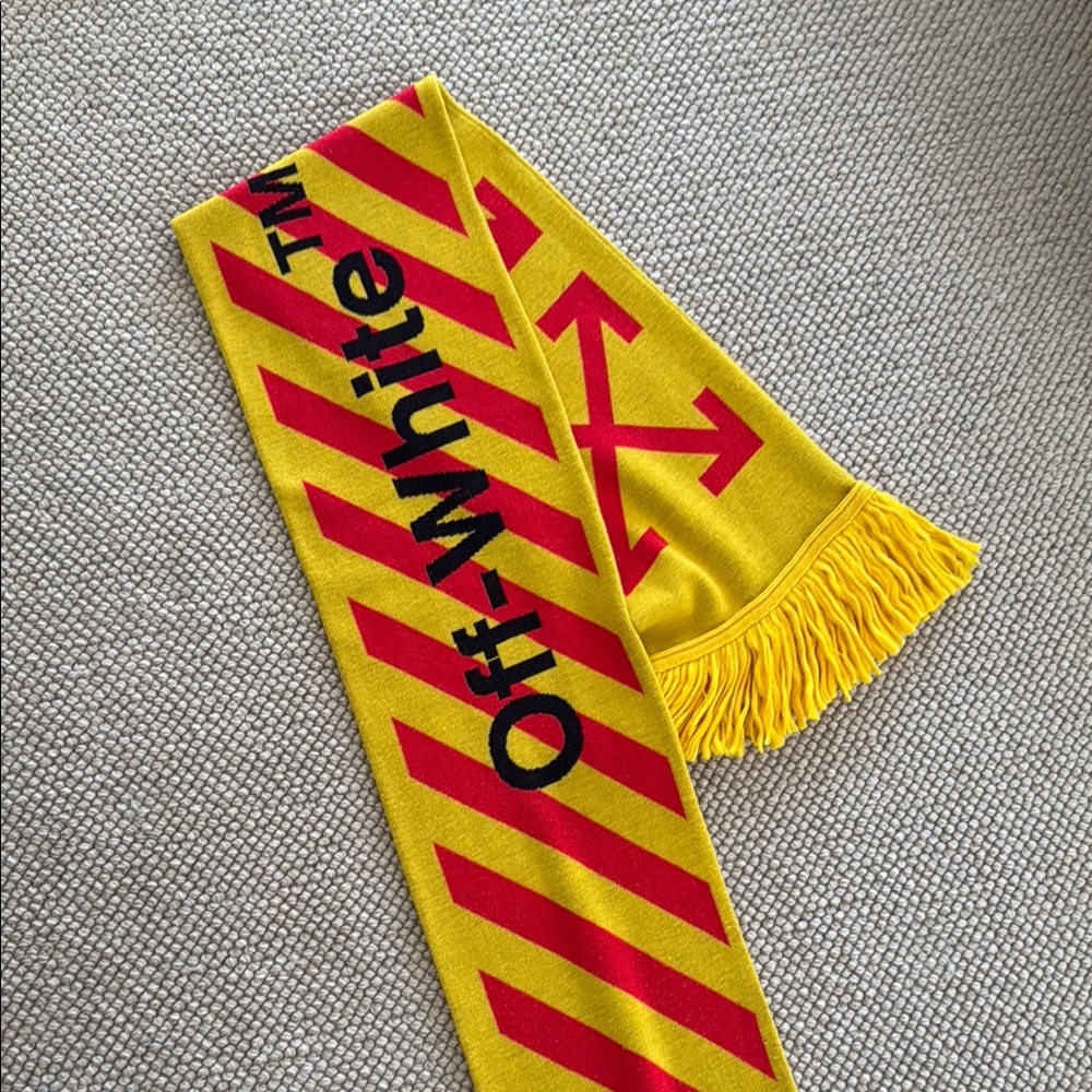 Off-White Vibrant Yellow Scarf with Red Stripes